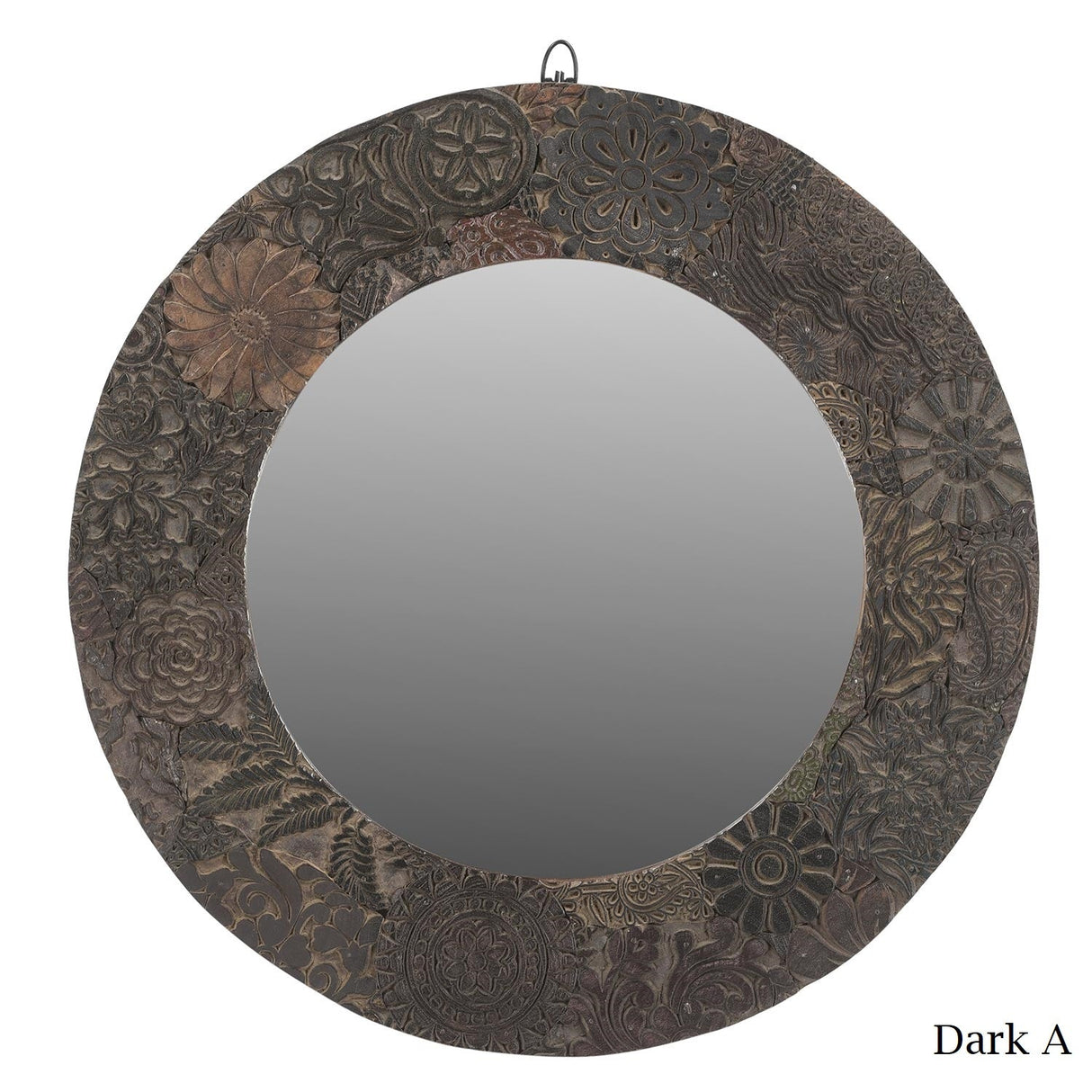 Distressed Fabric Printing Blocks Repurposed 22" Round Decorative Mirror