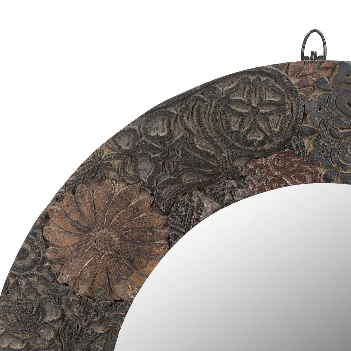 Distressed Fabric Printing Blocks Repurposed 22" Round Decorative Mirror