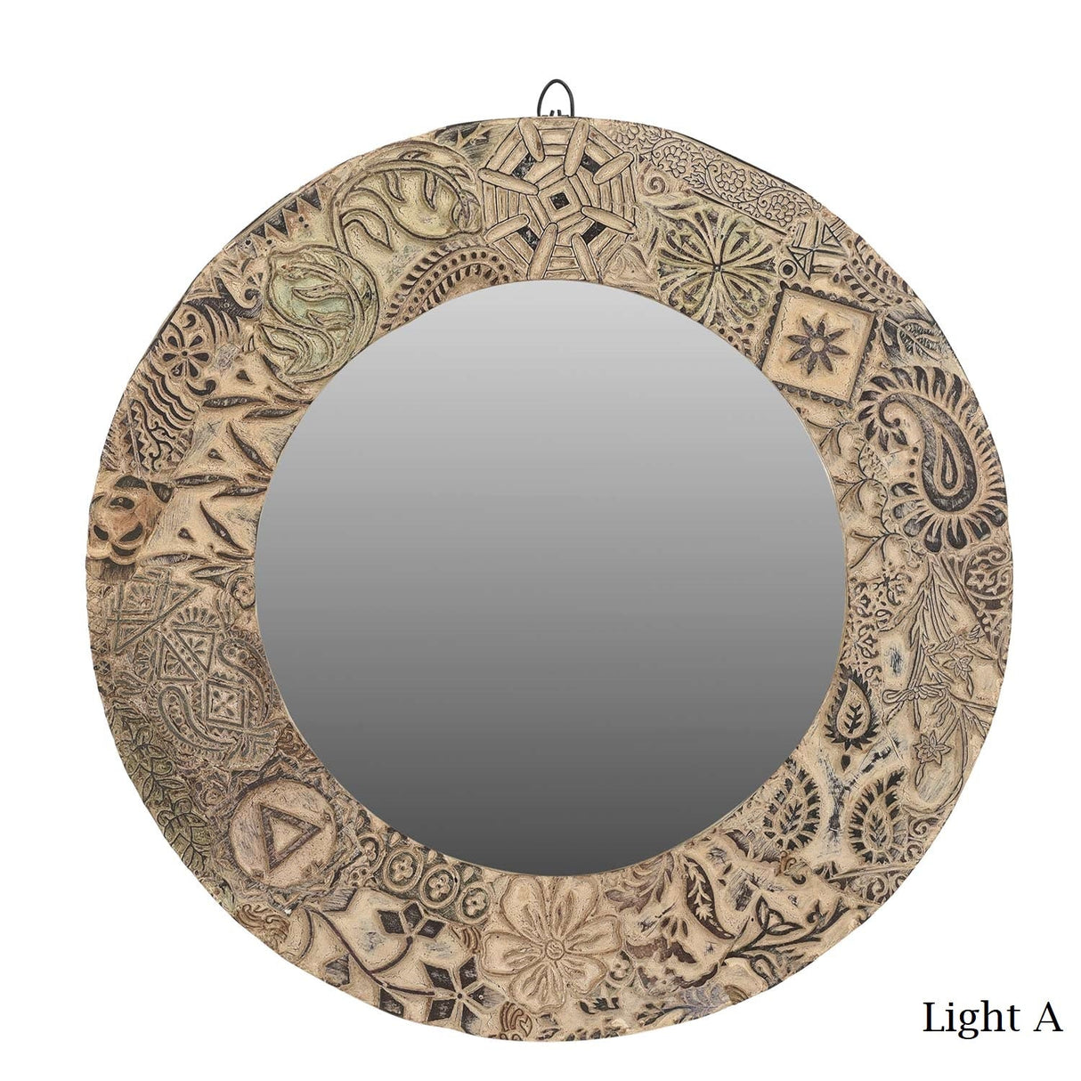 Distressed Fabric Printing Blocks Repurposed 22" Round Decorative Mirror