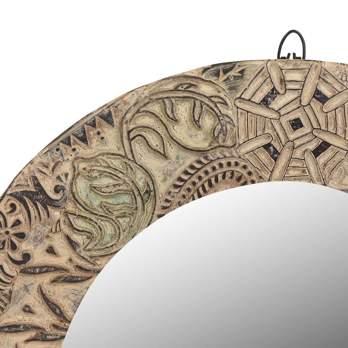 Distressed Fabric Printing Blocks Repurposed 22" Round Decorative Mirror