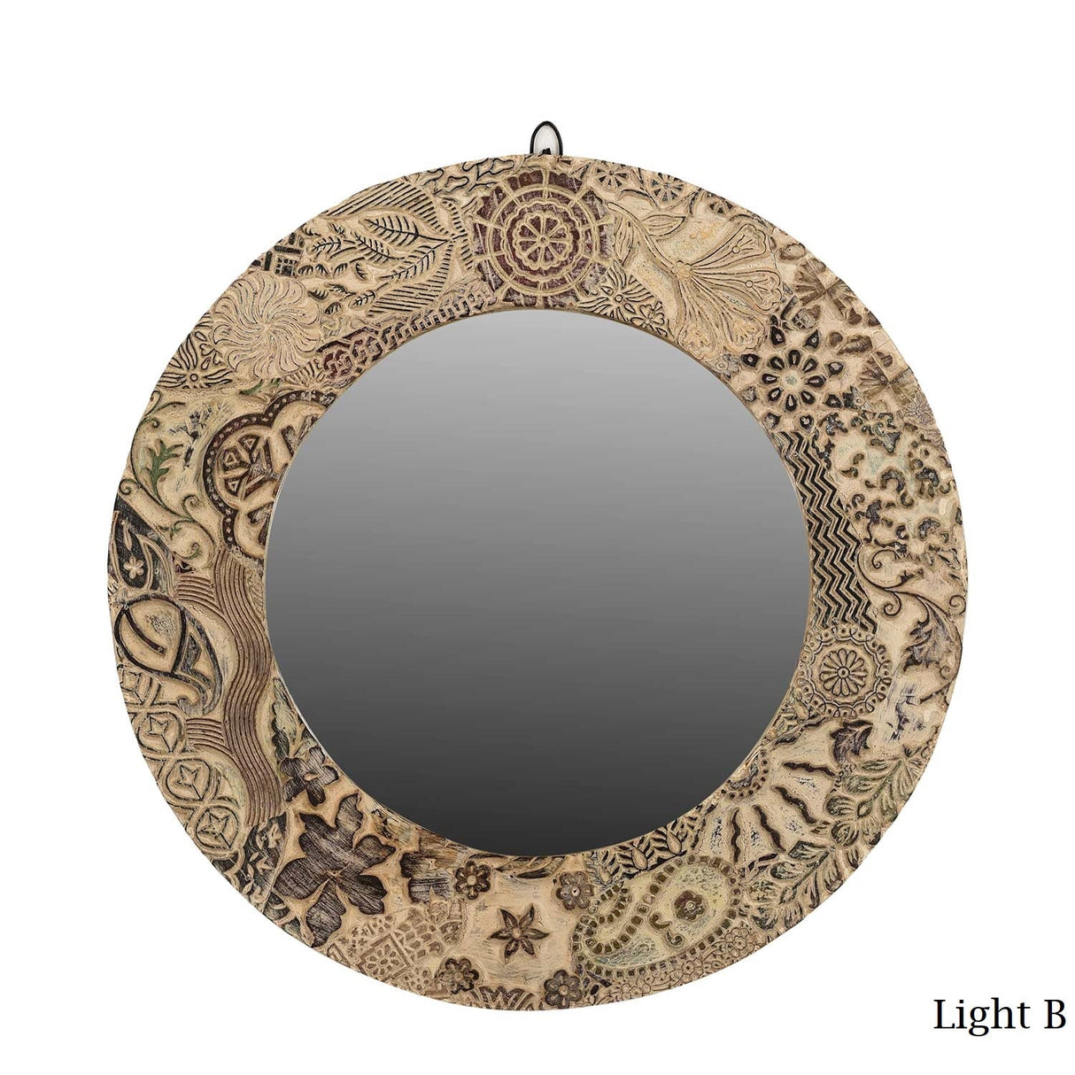 Distressed Fabric Printing Blocks Repurposed 22" Round Decorative Mirror