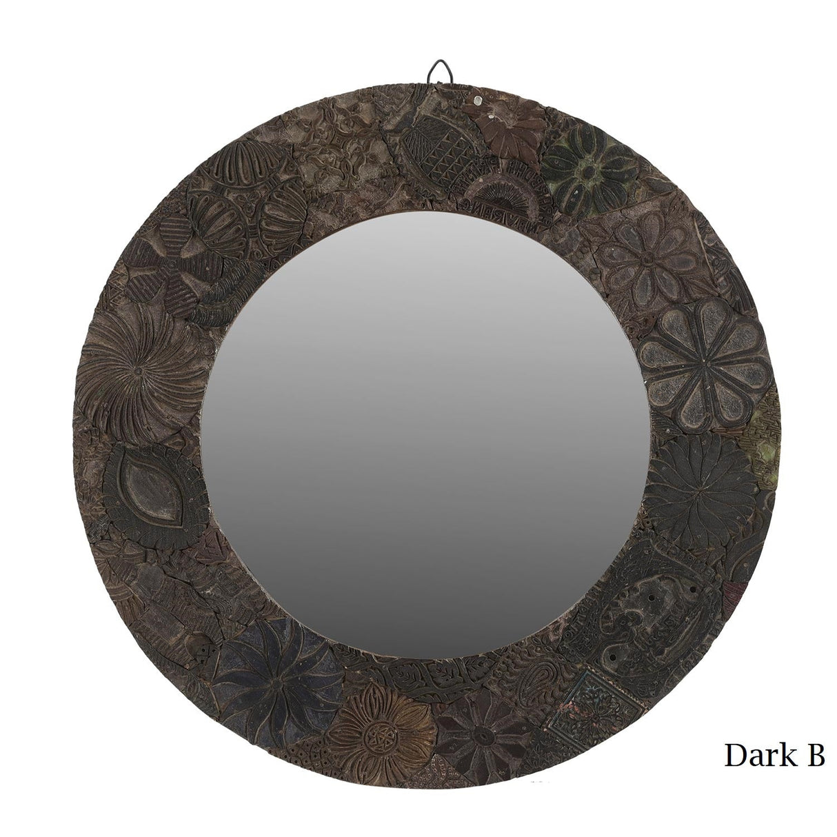 Distressed Fabric Printing Blocks Repurposed 22" Round Decorative Mirror