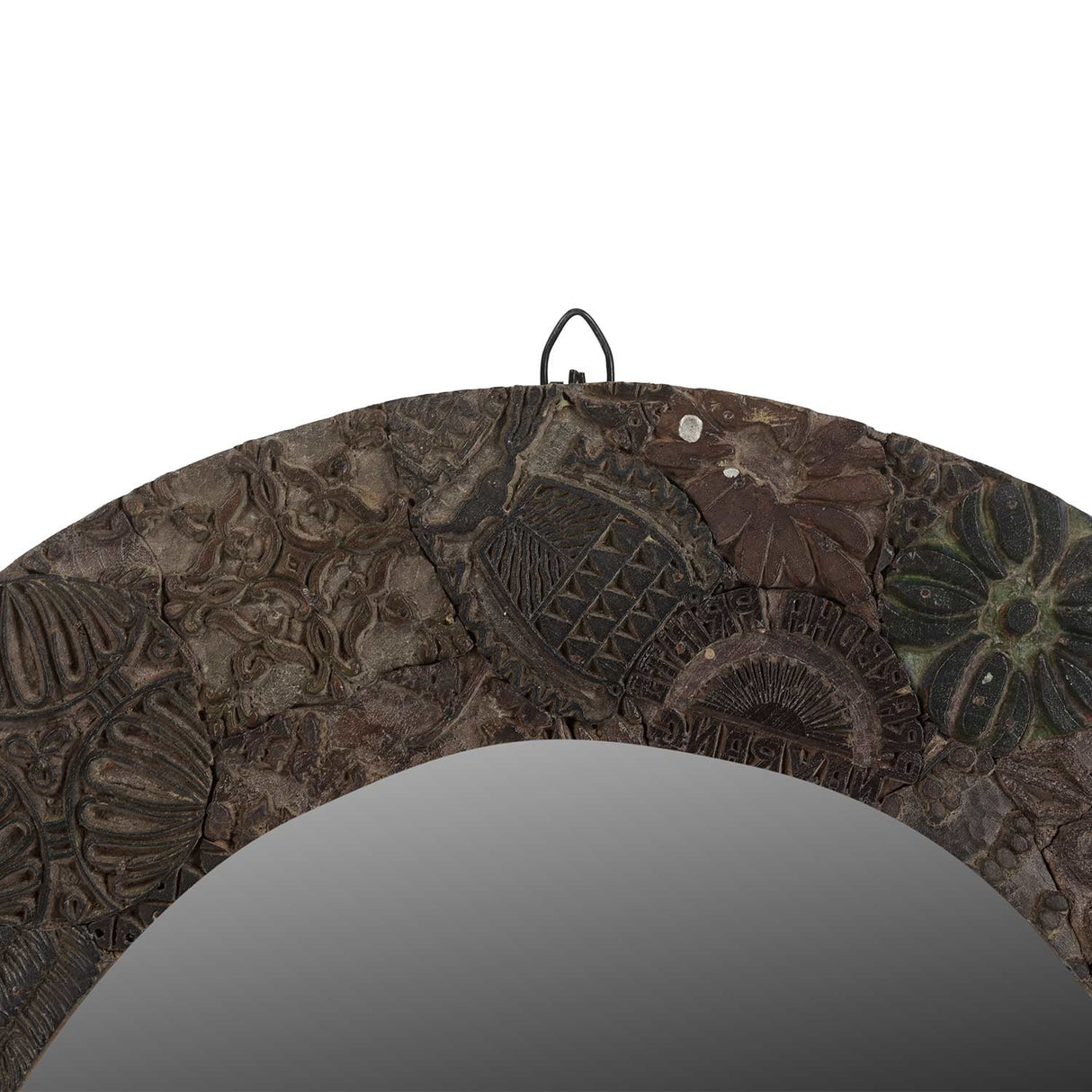 Distressed Fabric Printing Blocks Repurposed 22" Round Decorative Mirror