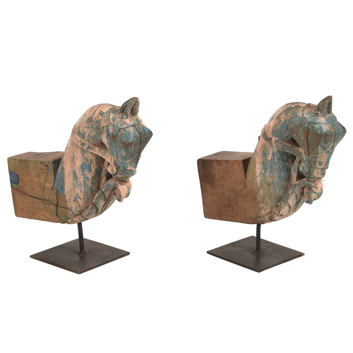 Antique Wooden Horse Corbel On Metal Stand Unique Table Décor