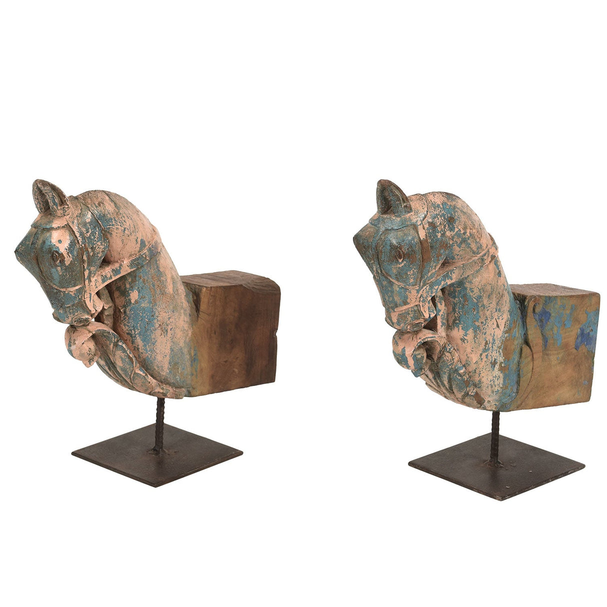 Antique Wooden Horse Corbel On Metal Stand Unique Table Décor