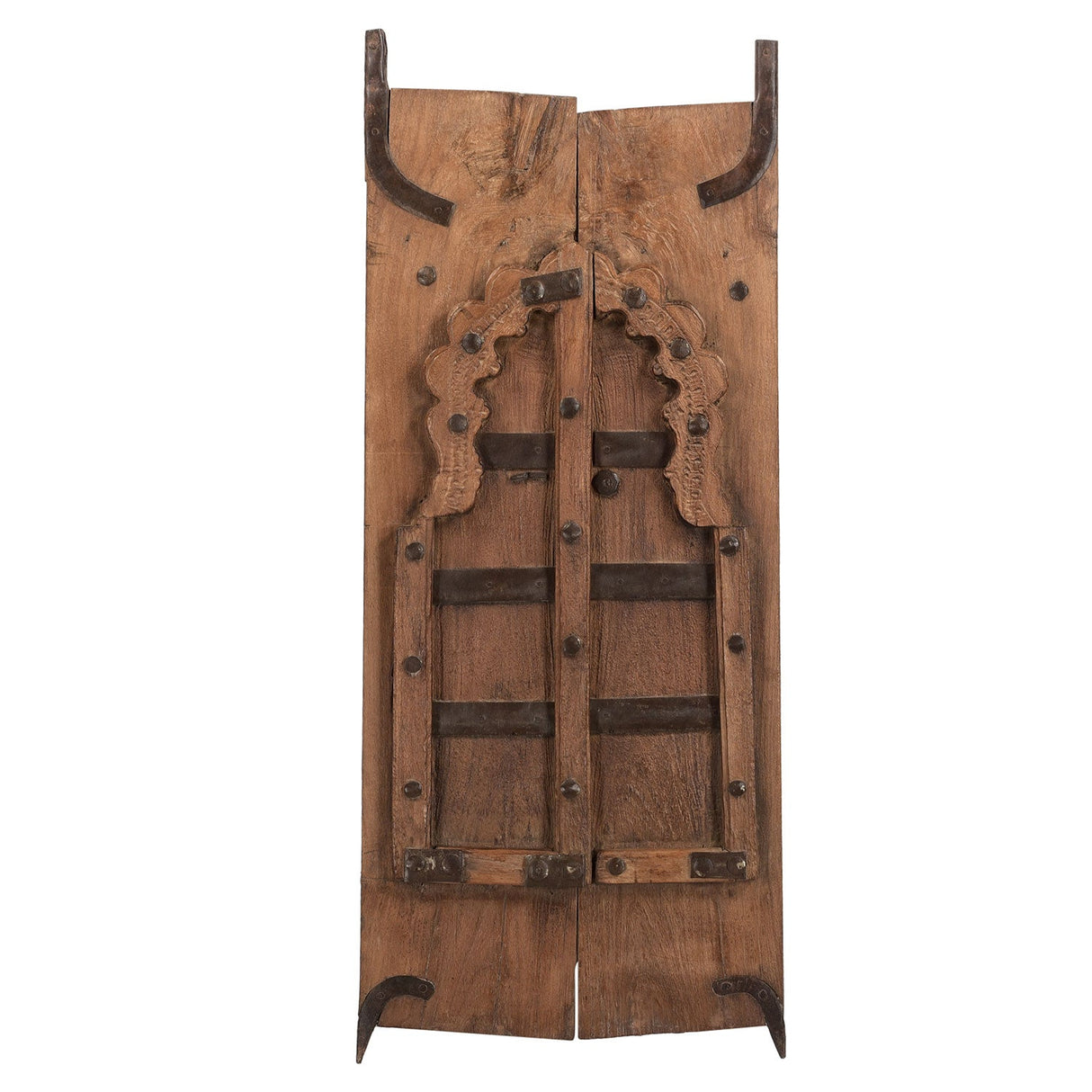 Antique Teak Wood Arched Natural Distressed Window Wall art