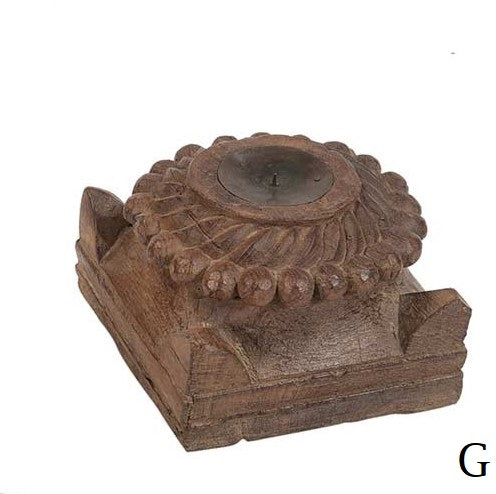 Distressed Carved Vintage Column Base Candle Holder Riser