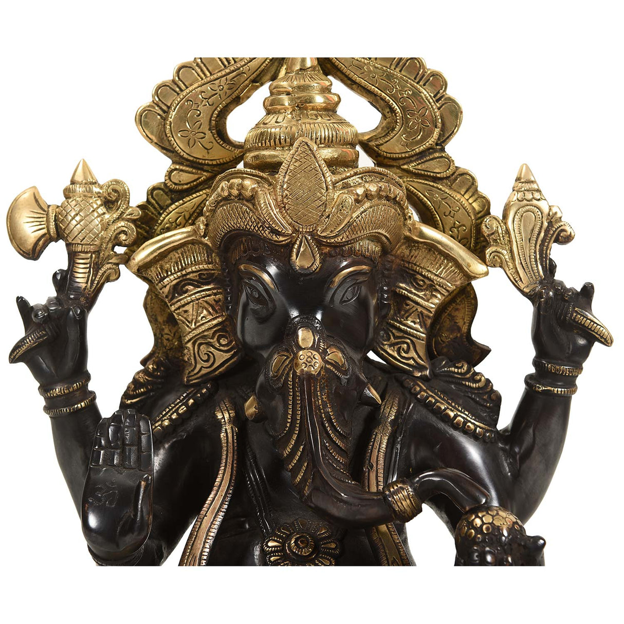 Eclectic 18" Tall Ganesha Brass Sculpture in Gold and Black Finish