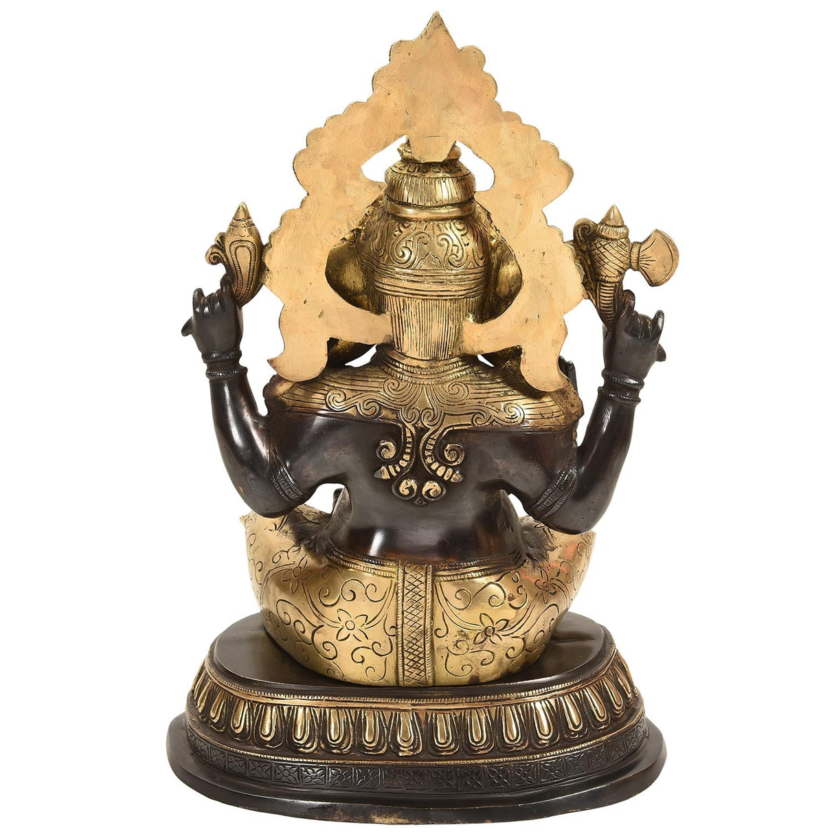 Eclectic 18" Tall Ganesha Brass Sculpture in Gold and Black Finish