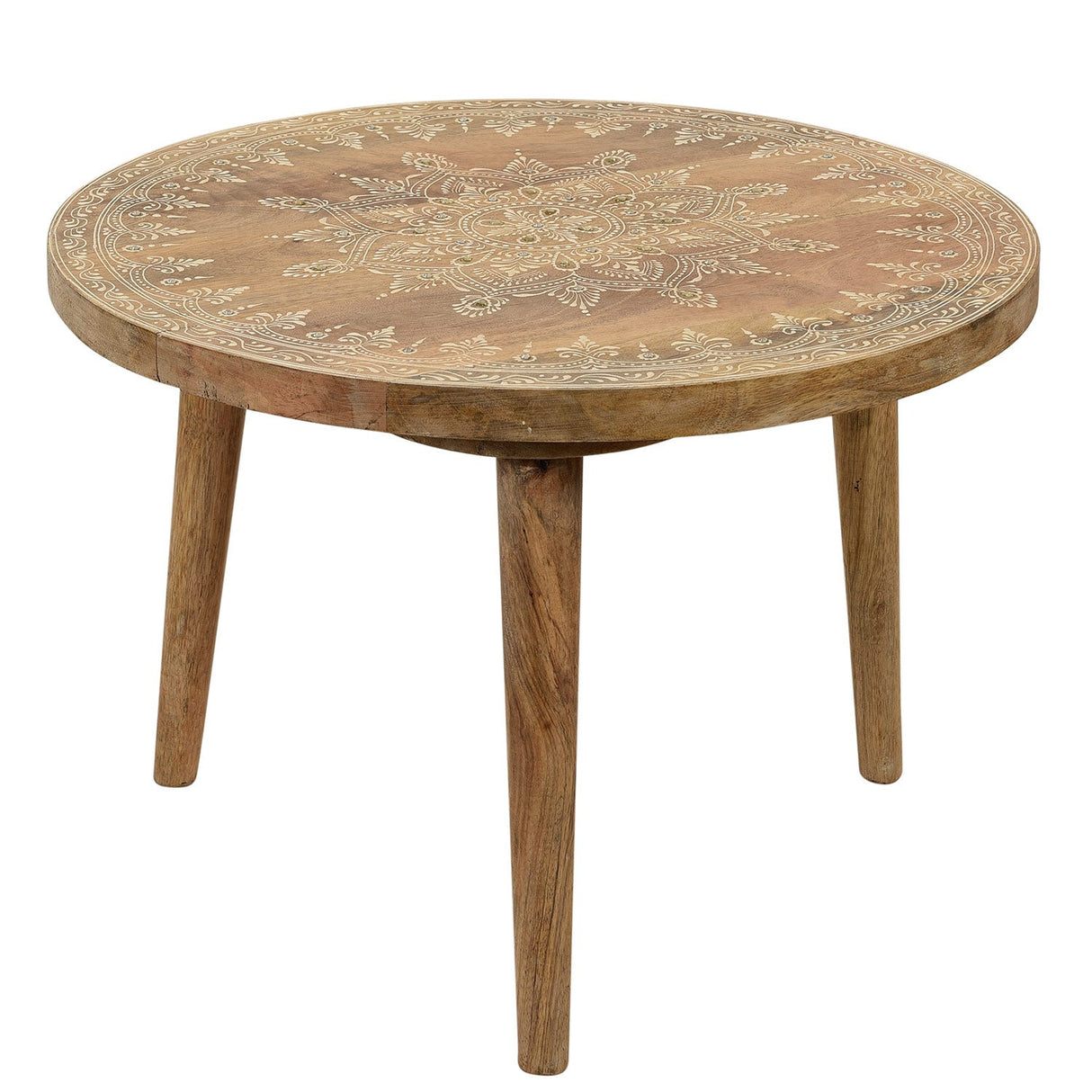 Farmhouse Style Natural Wooden Hand Painted 20" Round Side Table