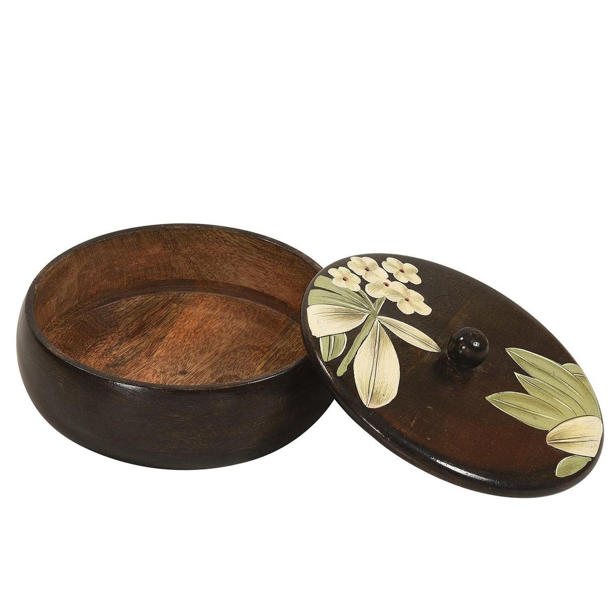 Artistically Painted Wooden Round Box With Lid