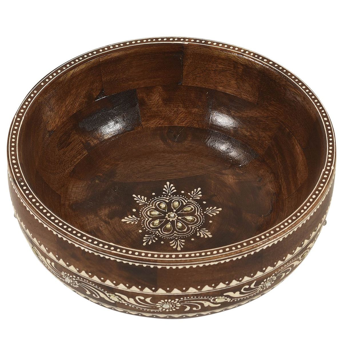 Modern Artistically Painted Wooden Round Friut Bowl - Dark