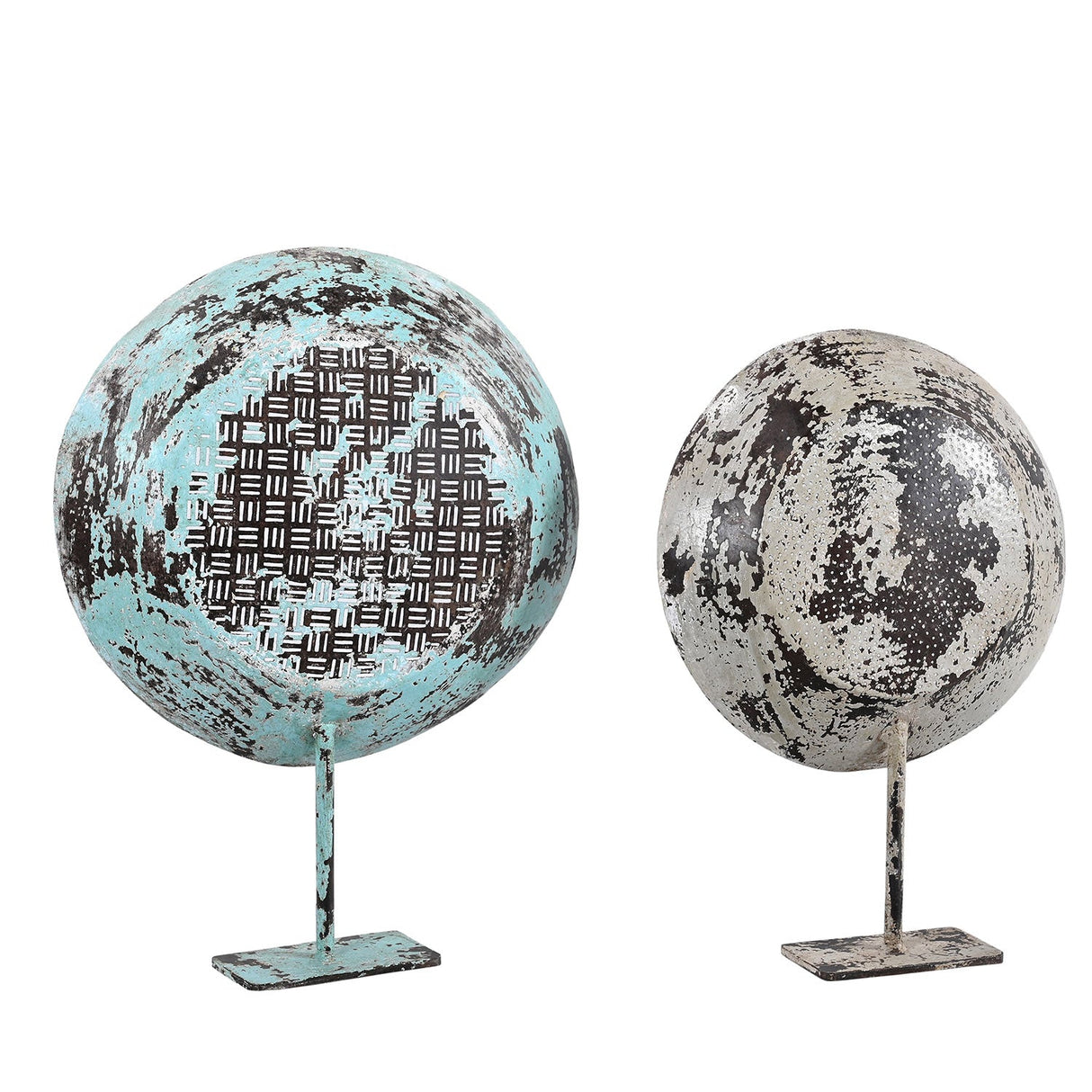 Farmhouse Style Distressed Blue Vinatge Metal Seive On Display Stand