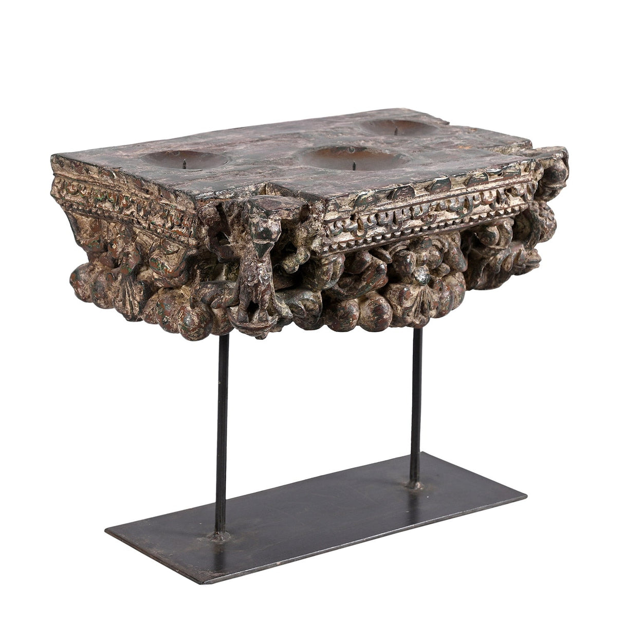 Antique Rustic Wooden Column Base Repurposed Ranch Style Candle Holder