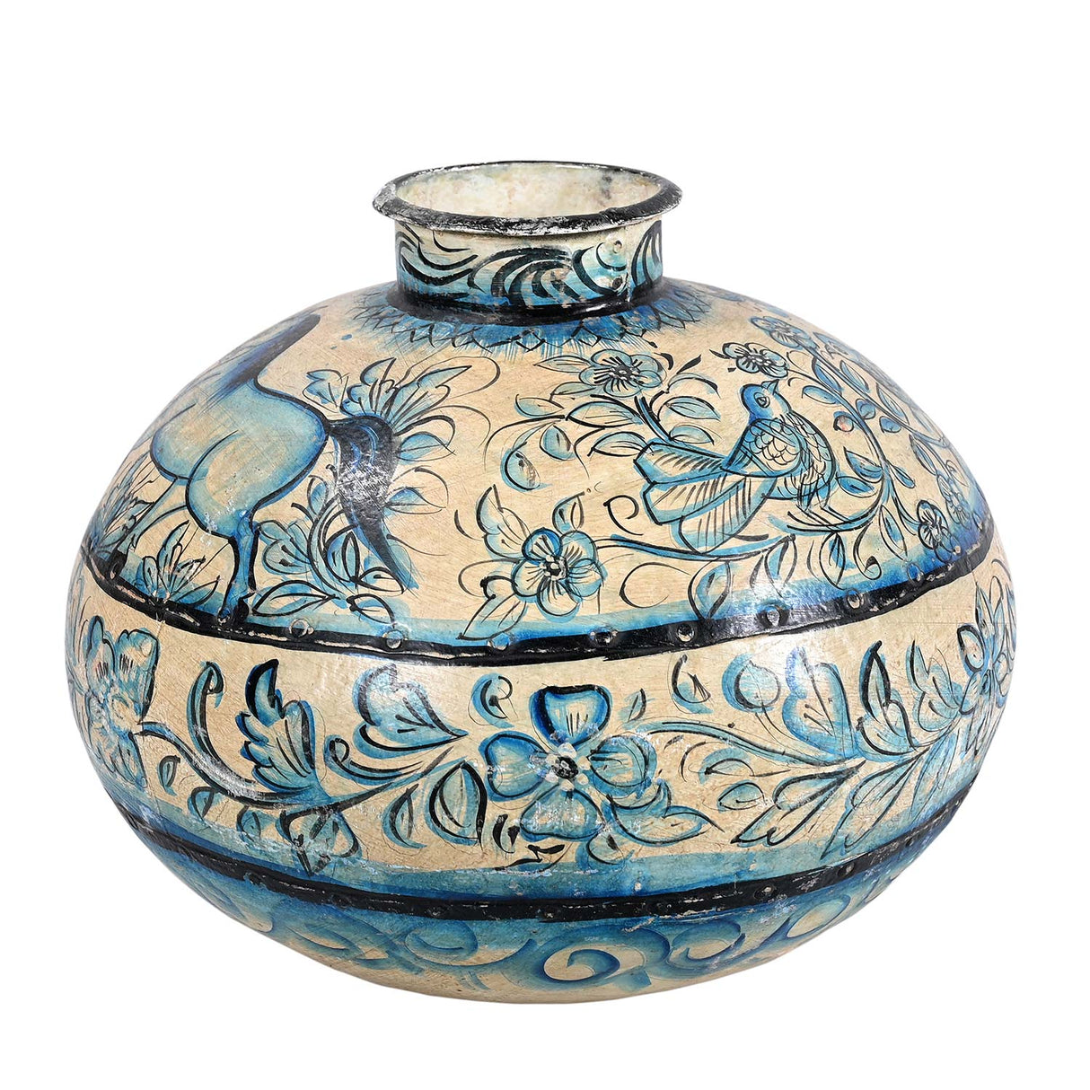 Farmhouse Style Vintage Hand Painted Metal Vase