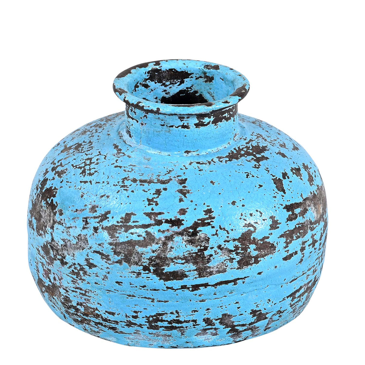 Farmhouse Style Vintage Distressed Blue 8 in. Round Metal Vase