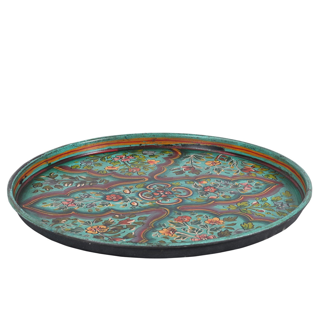Farmhouse Style 21 in. Round Hand Painted Vintage Tray