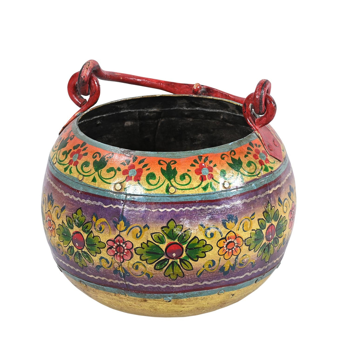 Farmhouse Style Hand Painted Vintage Metal Pot With Handle