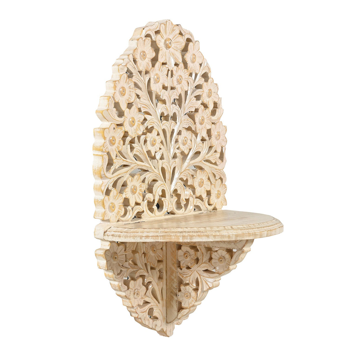 Hand Carved Wooden Lattice Wall Display Shelf