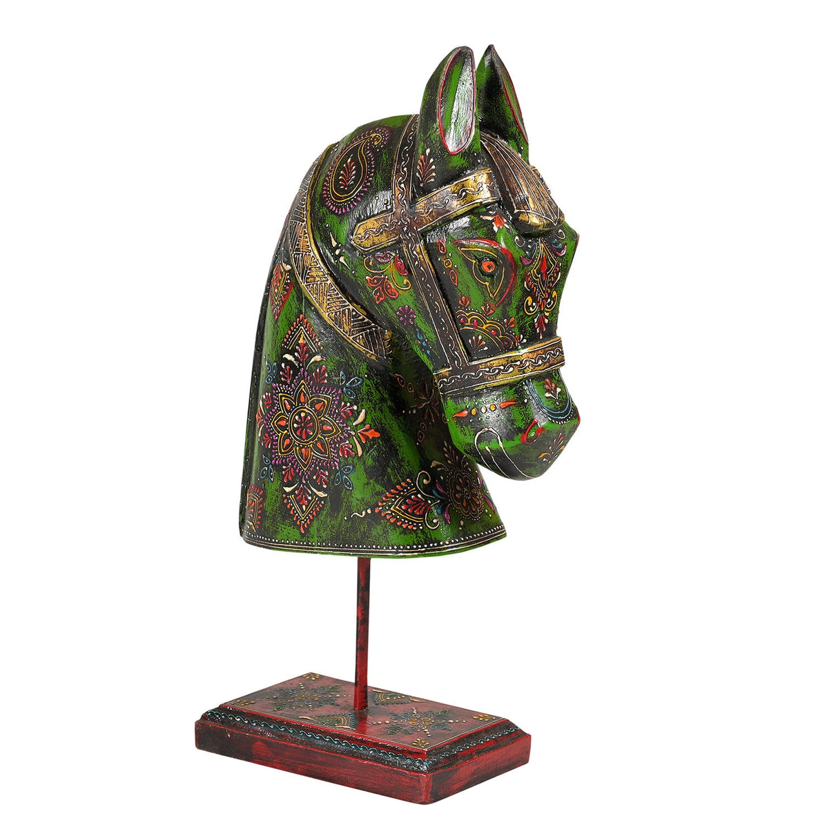 Eclectic Hand Carved & Painted Horse Head On Stand Table Decor