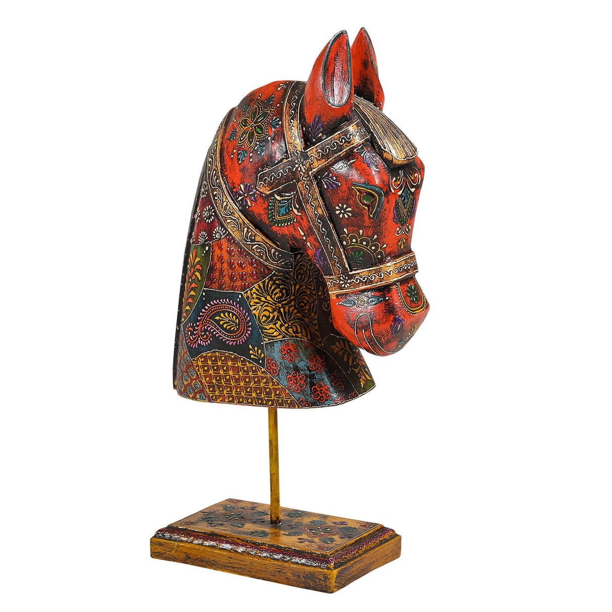 Eclectic Hand Carved & Painted Horse Head On Stand Table Decor