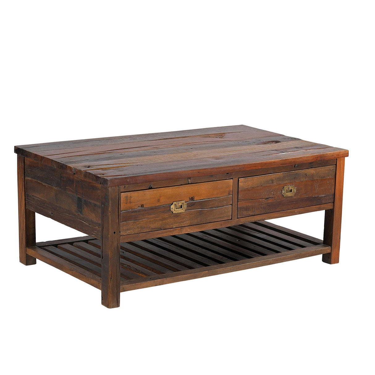 Country Style Distressed Spalted Wood Coffee Table With Drawers