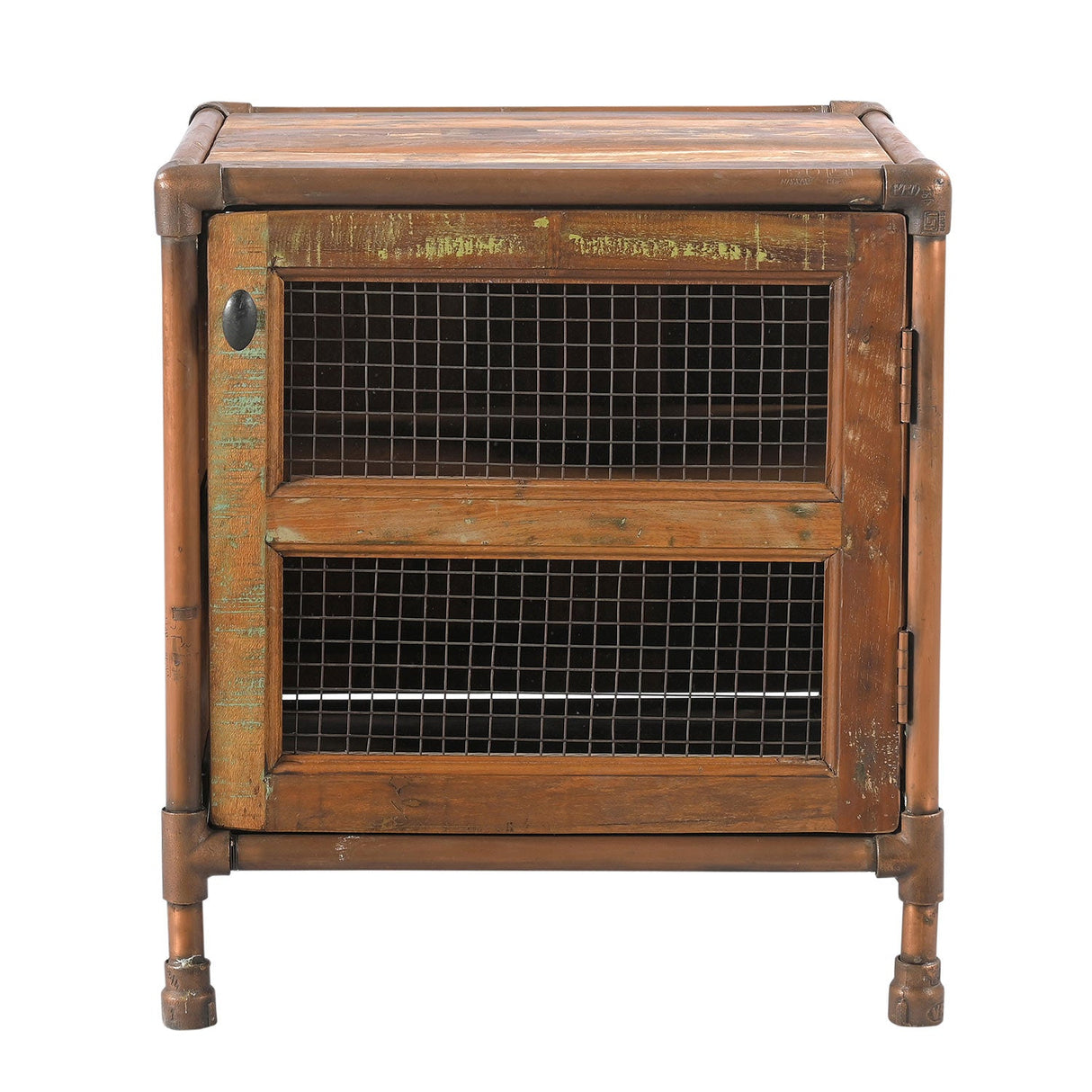 Farmhouse Style Reclaimed Wood 22 in. Wide Nightstand With Copper Pipe Frame