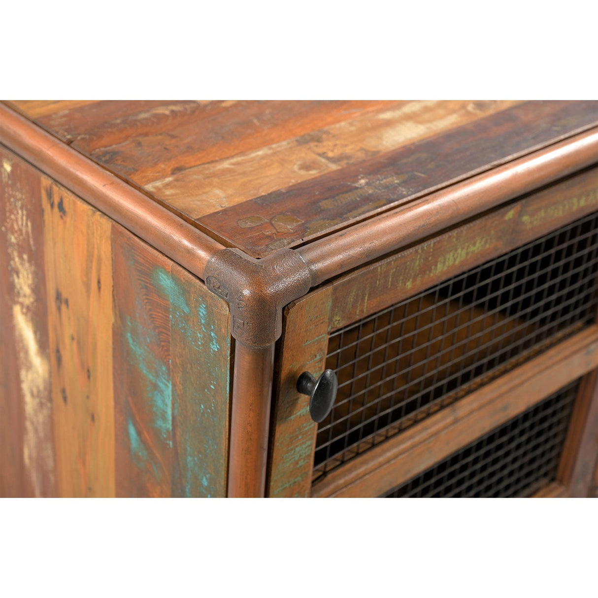 Farmhouse Style Reclaimed Wood 22 in. Wide Nightstand With Copper Pipe Frame