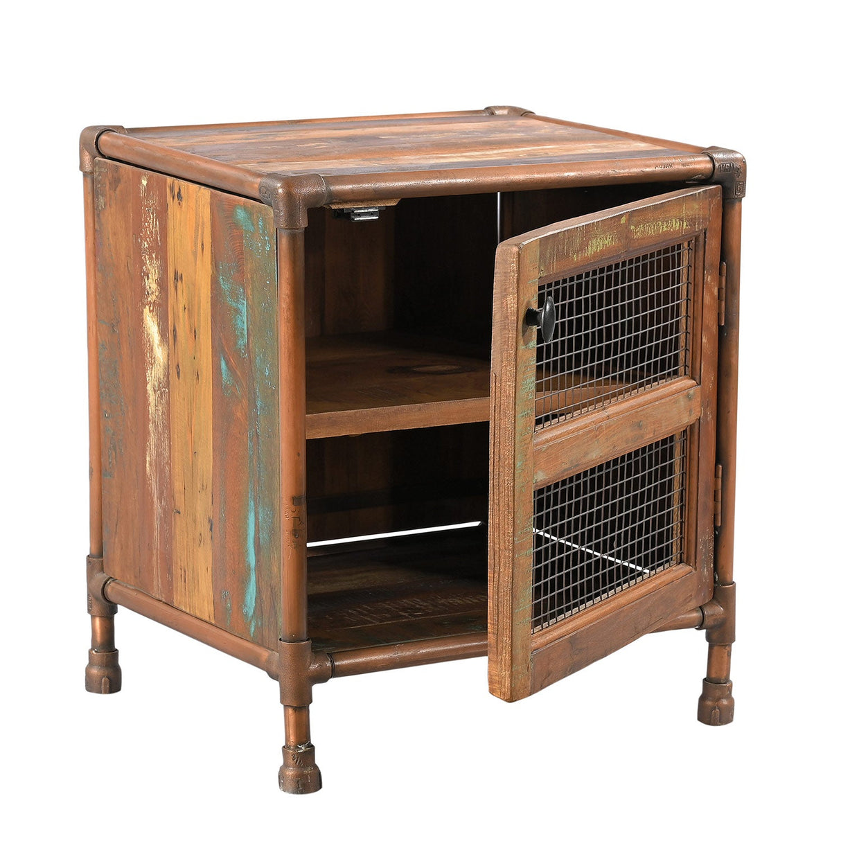 Farmhouse Style Reclaimed Wood 22 in. Wide Nightstand With Copper Pipe Frame