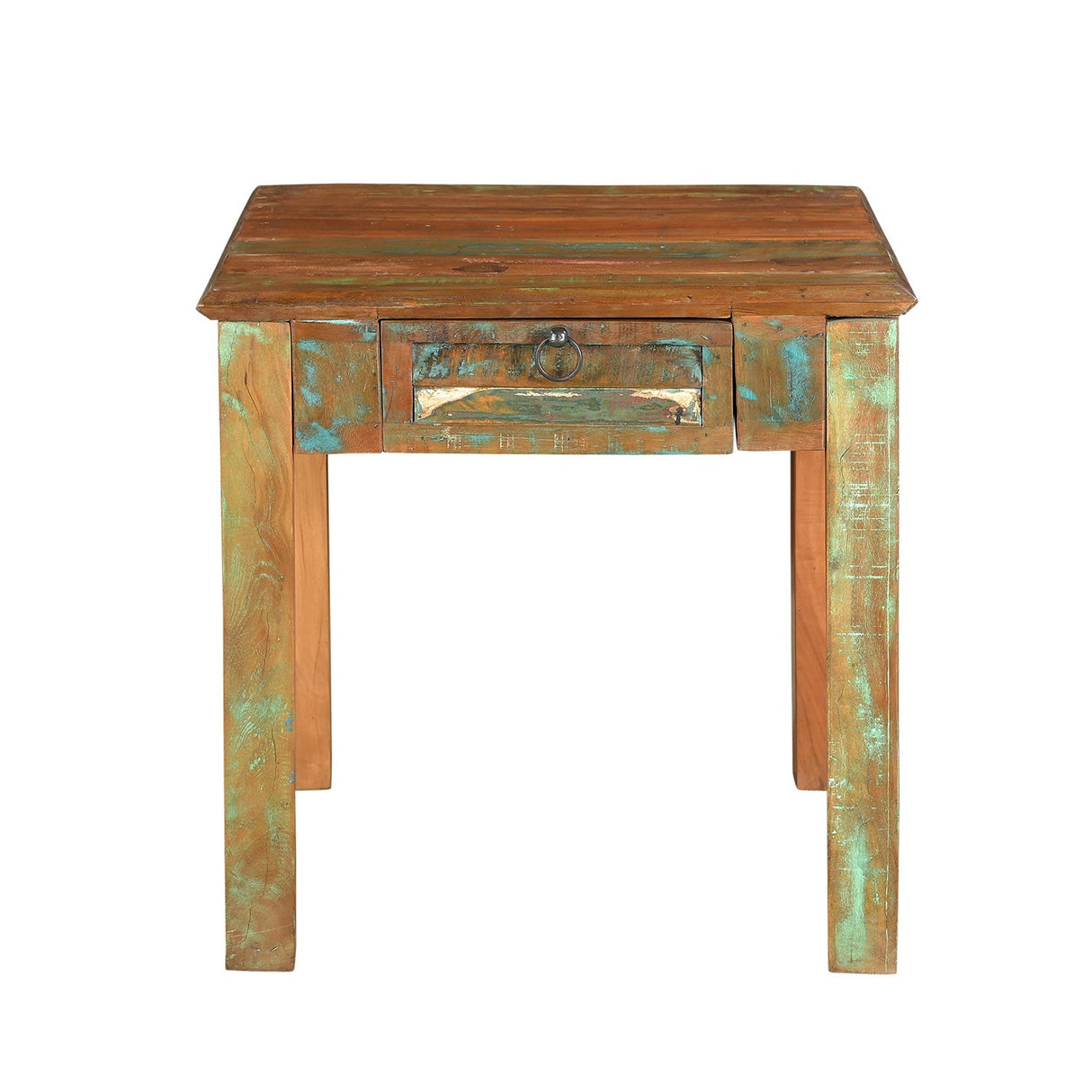 24 in. Sqaure Distressed Painted Solid Wood End Table With Drawer