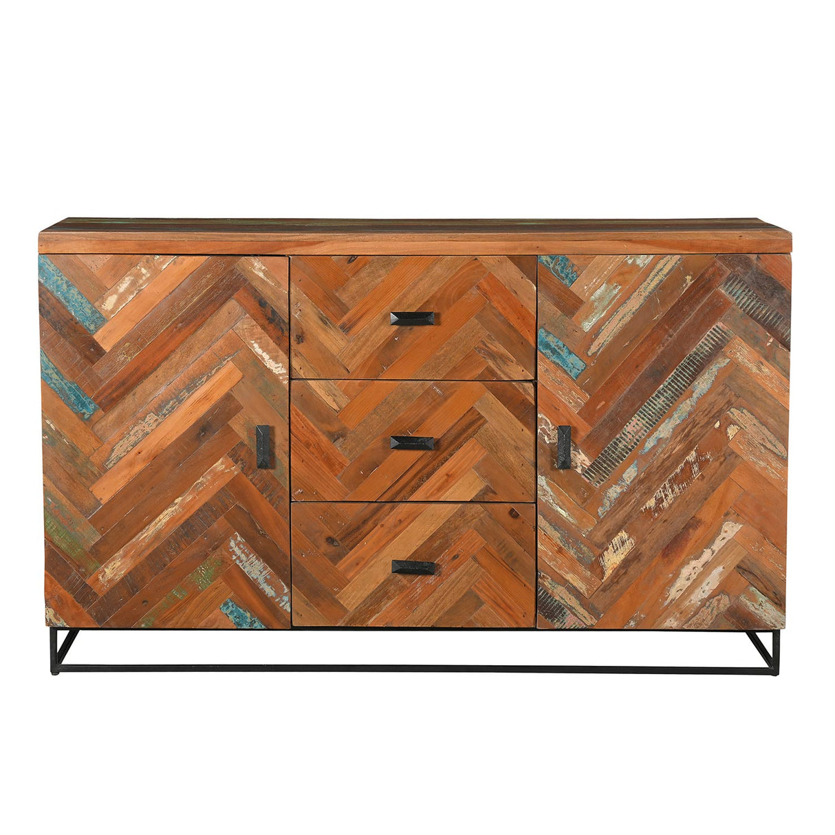 Farmhouse Style Reclaimed Wood Cheveron Sideboard With Drawers