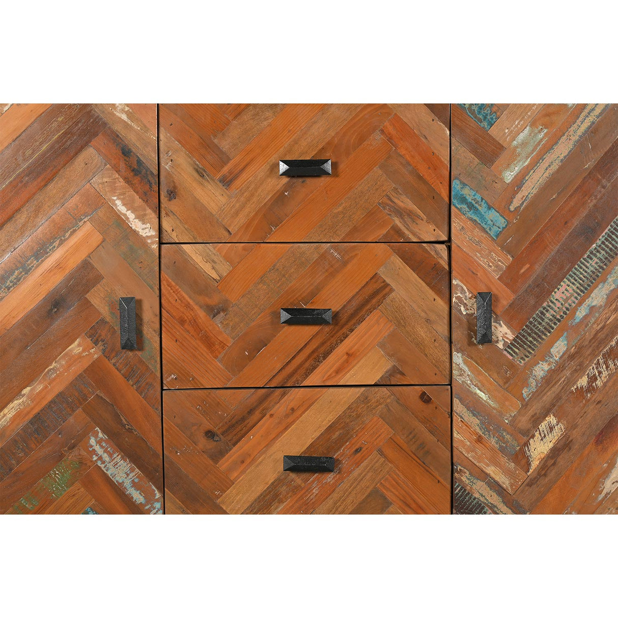 Farmhouse Style Reclaimed Wood Cheveron Sideboard With Drawers