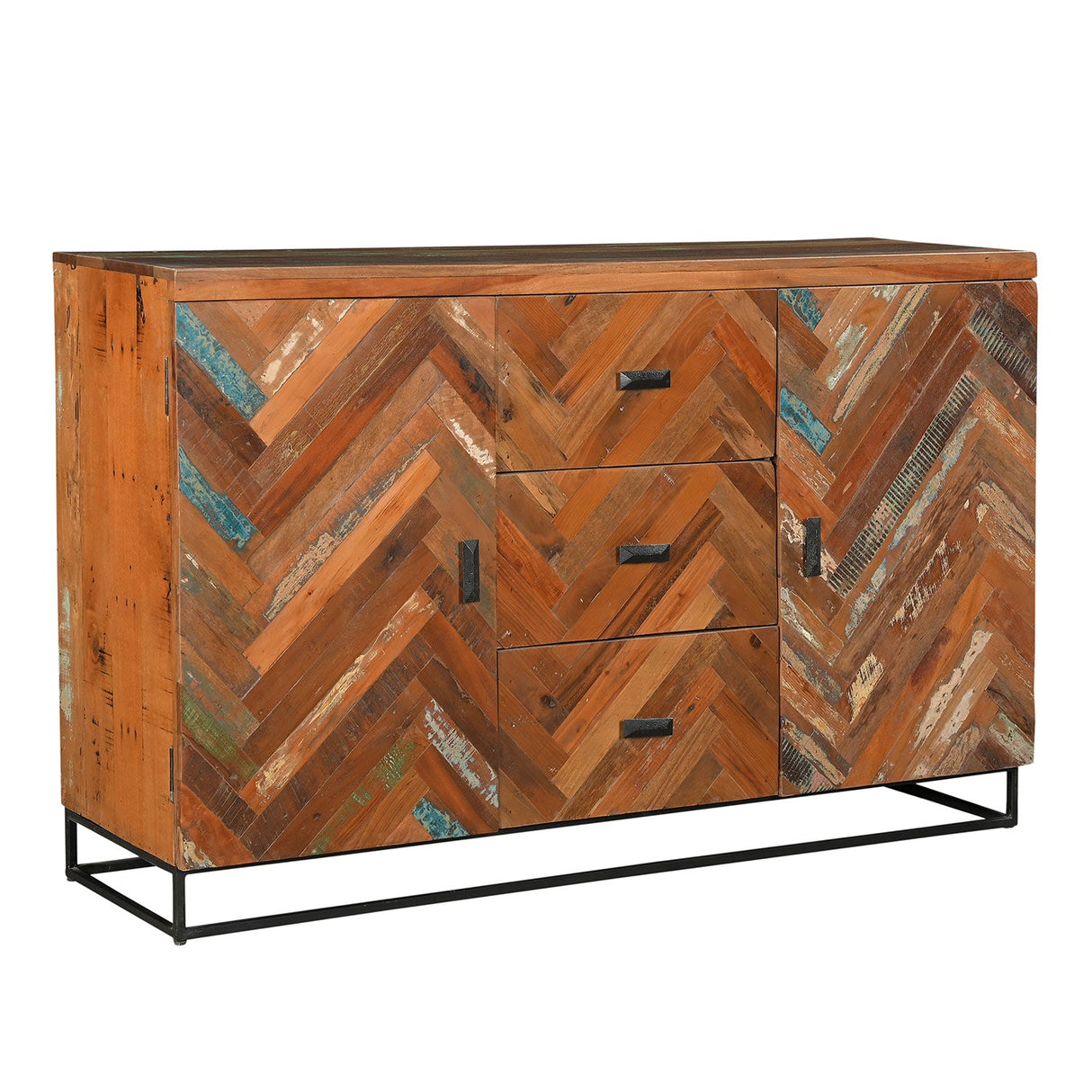 Farmhouse Style Reclaimed Wood Cheveron Sideboard With Drawers
