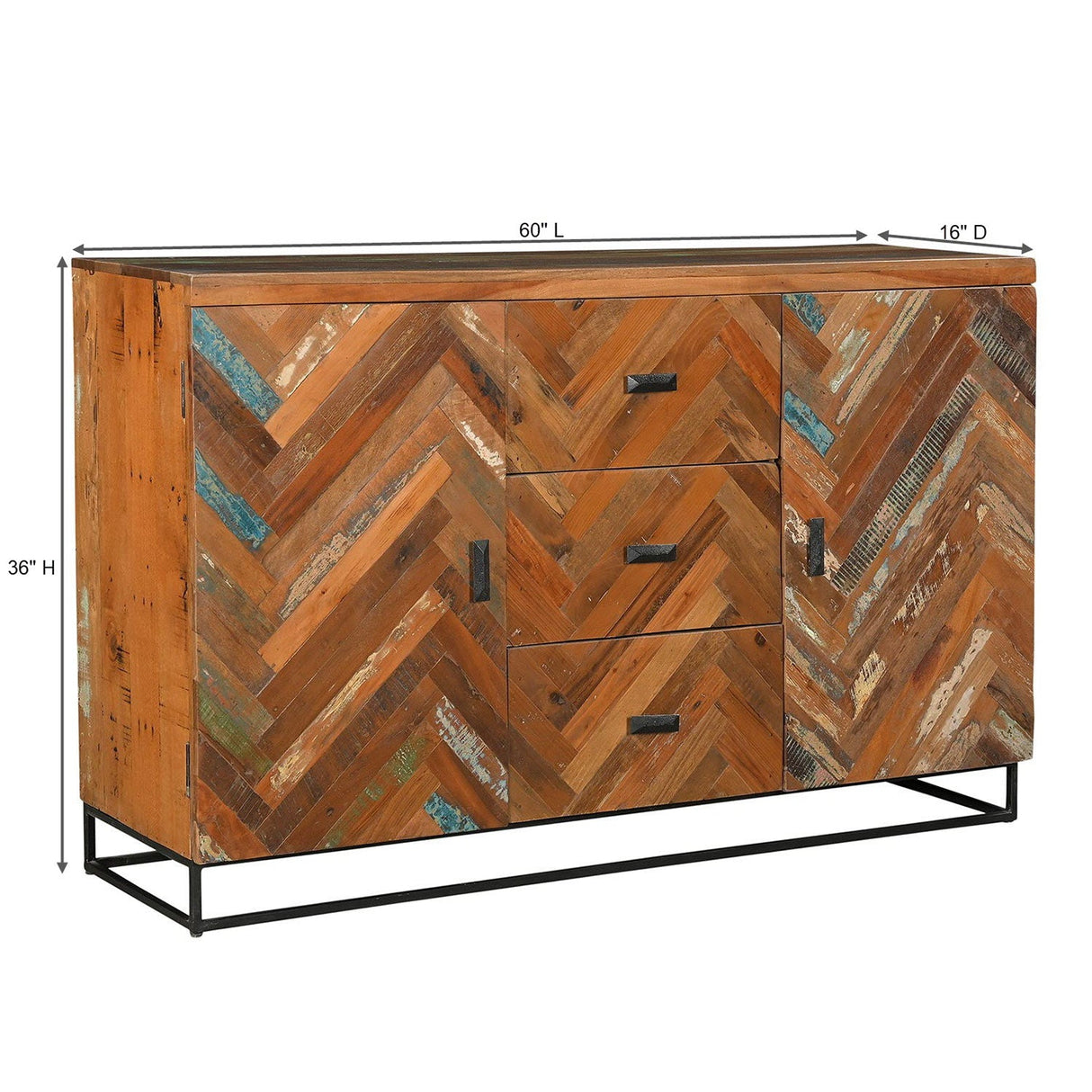 Farmhouse Style Reclaimed Wood Cheveron Sideboard With Drawers