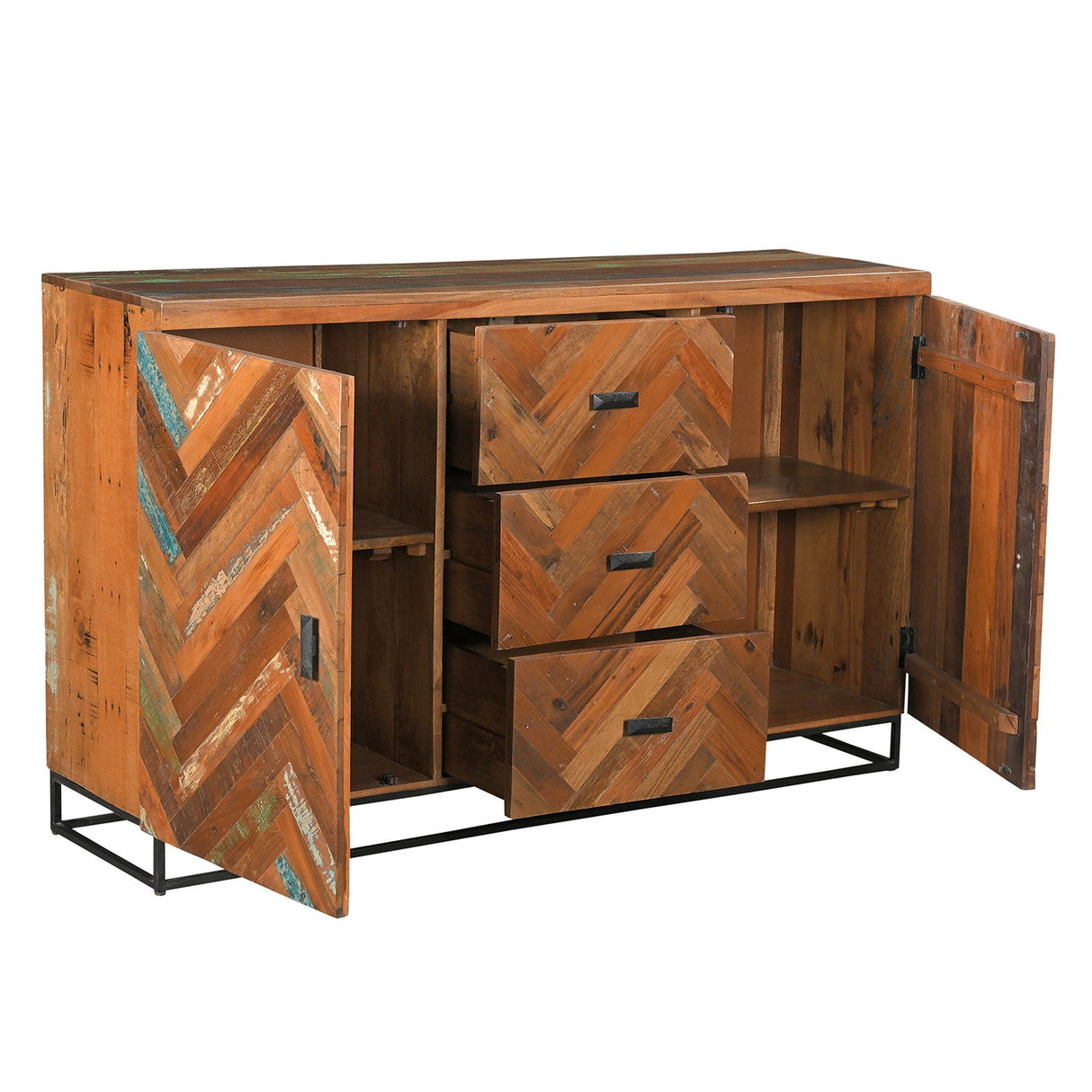 Farmhouse Style Reclaimed Wood Cheveron Sideboard With Drawers