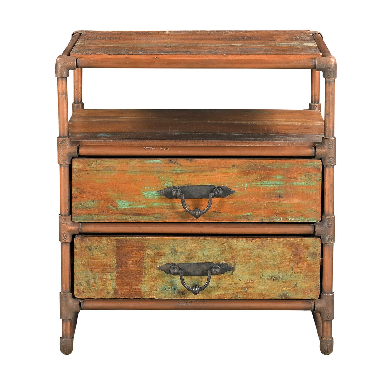 Eclectic Reclaimed Wood And Copper Pipes Repurposed 22 in. Wide Nightstand With Drawers