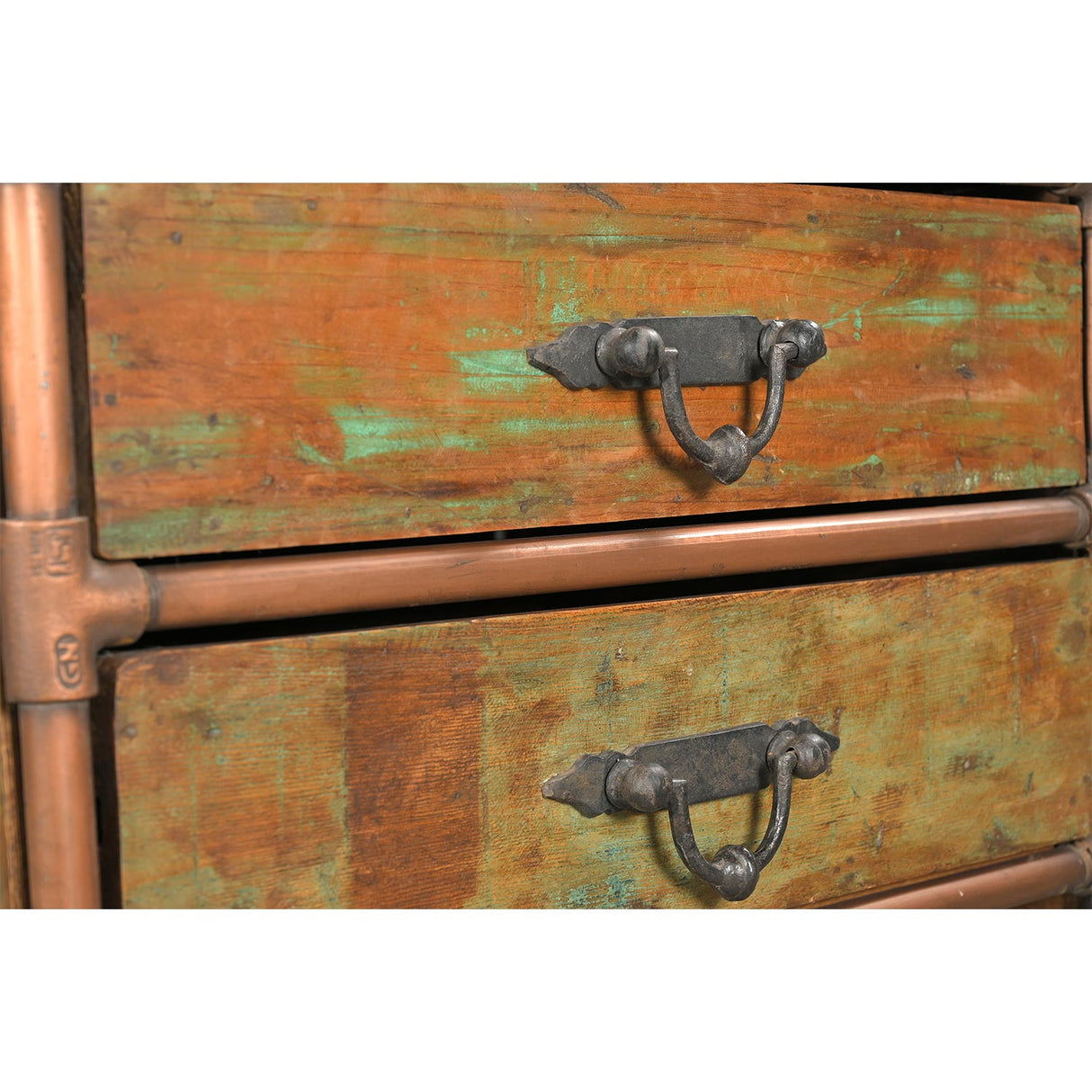 Eclectic Reclaimed Wood And Copper Pipes Repurposed 22 in. Wide Nightstand With Drawers