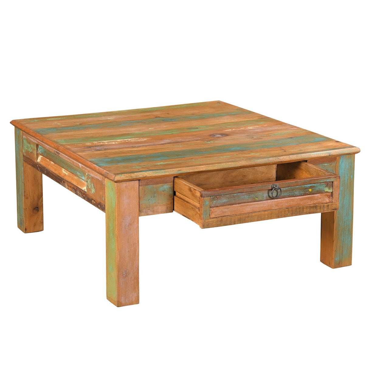 Farmhouse Style 40 in. Square Distressed Solid Wood Coffee Table