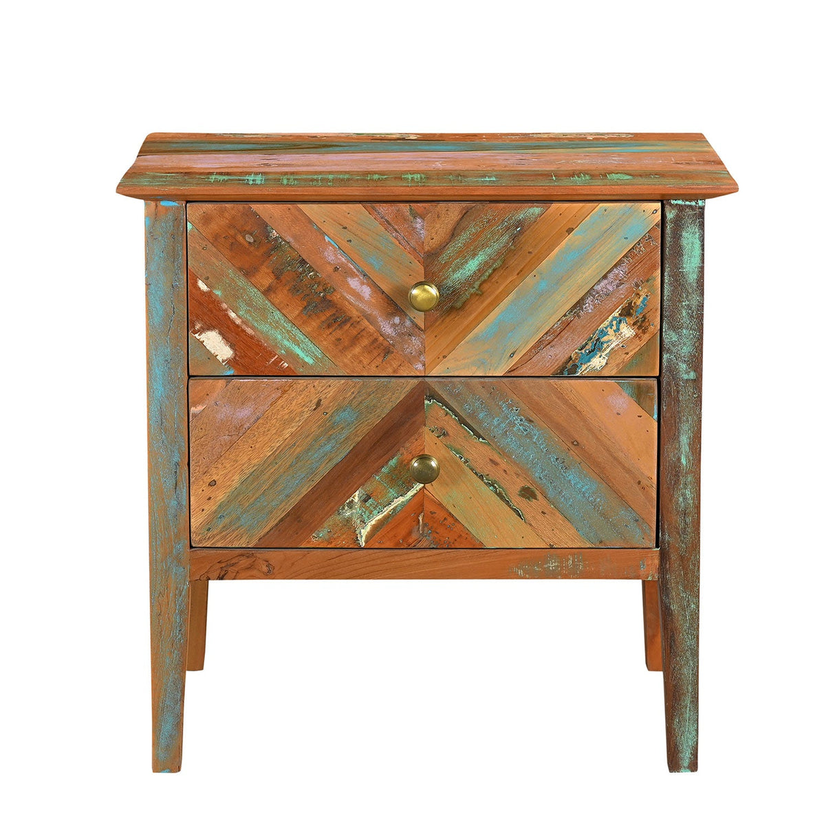 Farmhouse Style Distressed Painted 24 in. Wide Solid Wood Nightstand With Drawers