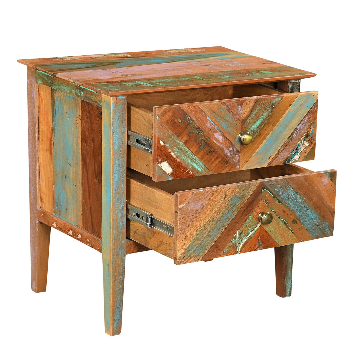 Farmhouse Style Distressed Painted 24 in. Wide Solid Wood Nightstand With Drawers