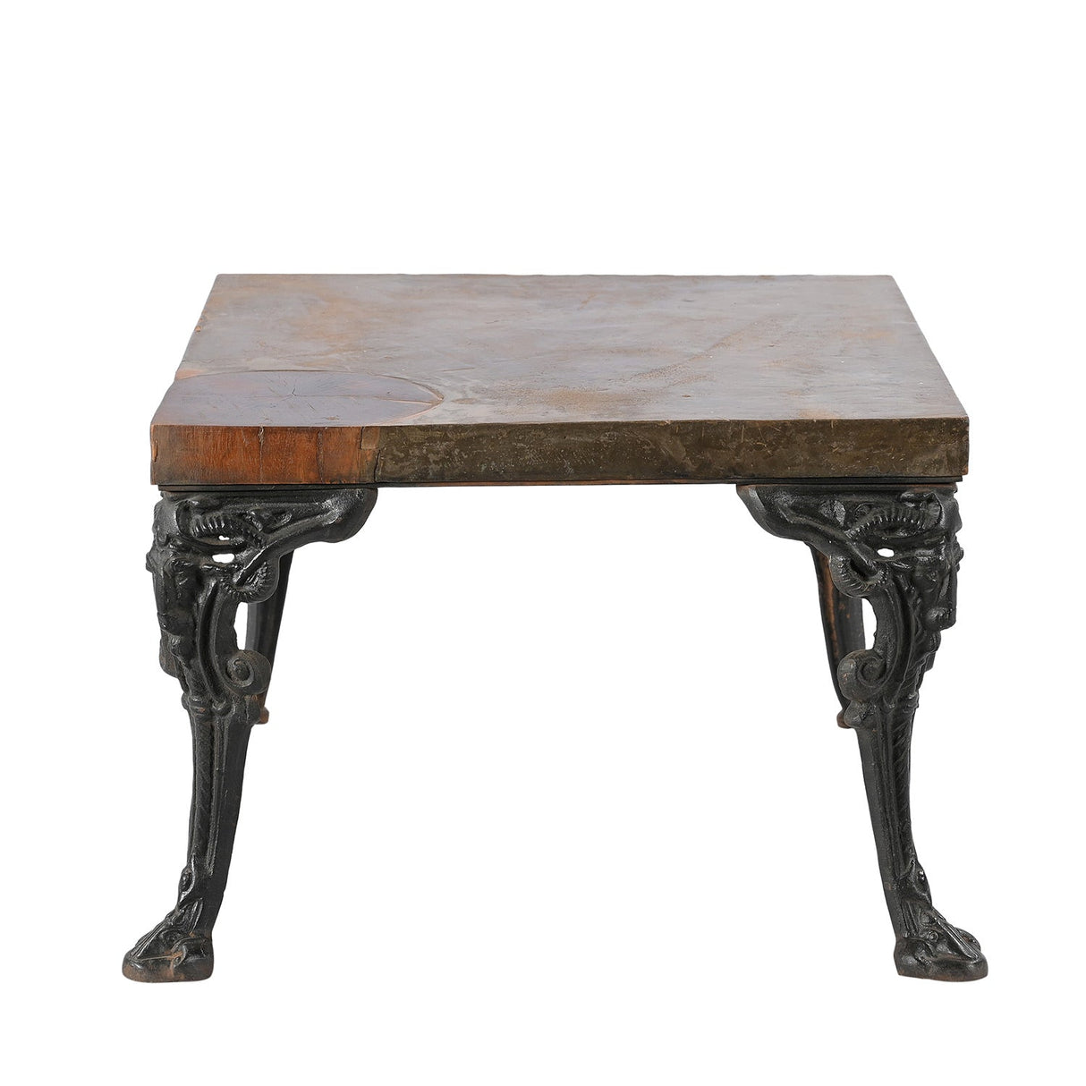 Ranch Style 24" Square Wooden End Table With Forged Iron Legs