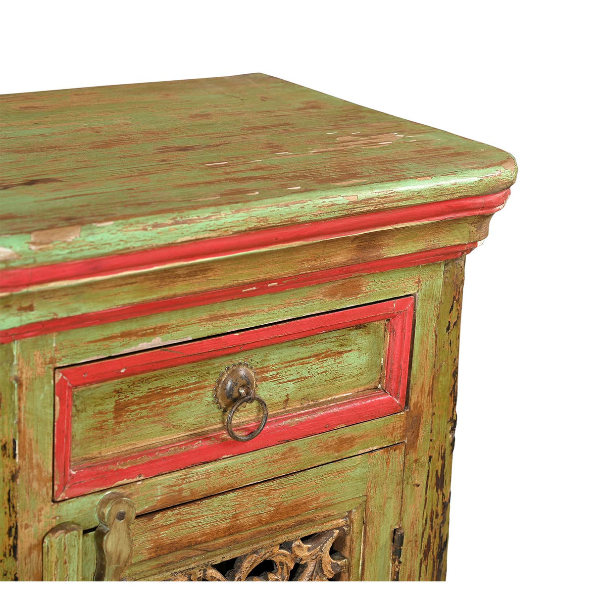 Farmhouse Style Reclaimed Wood 40 in. Tall Distressed Green Cabinet With Iron Grill