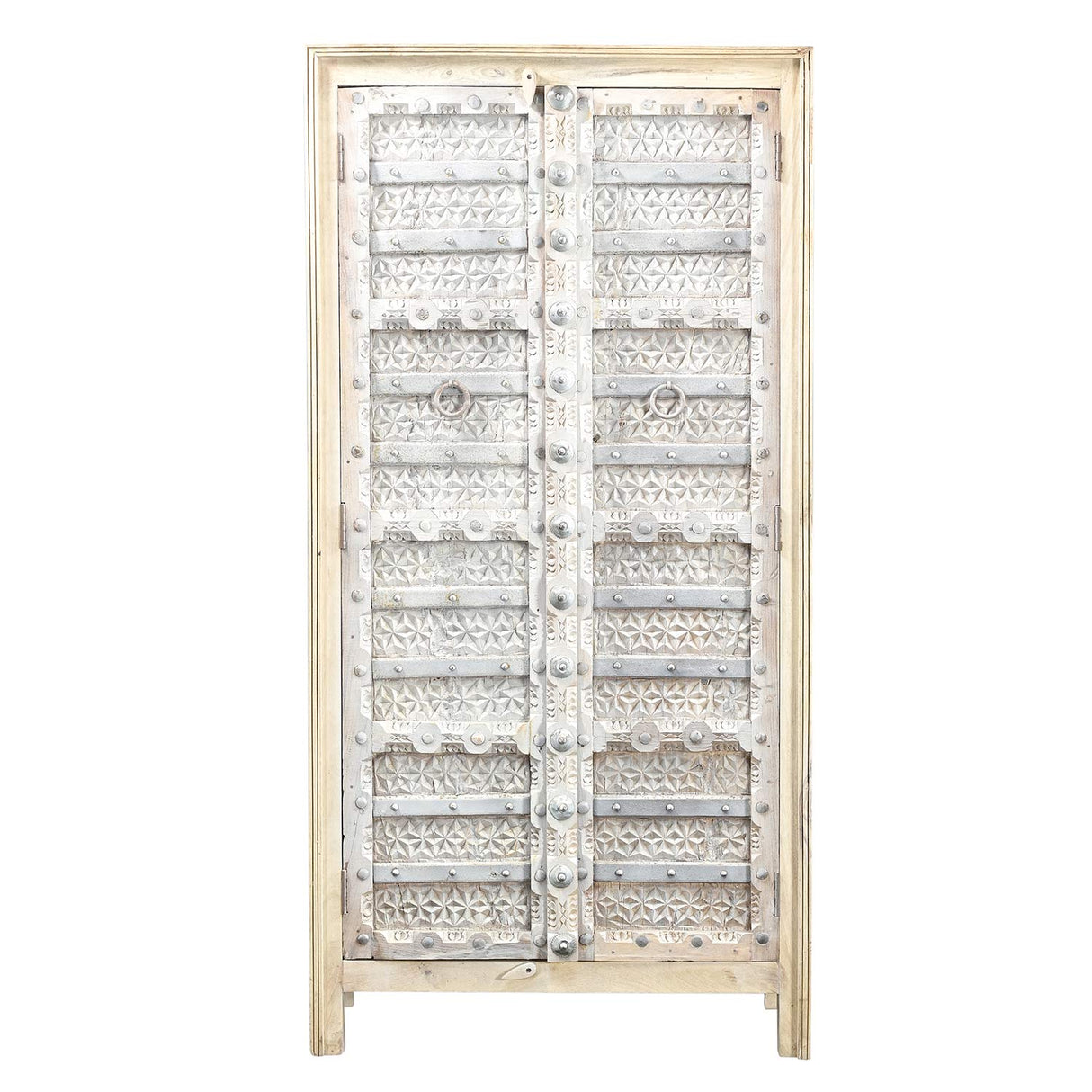 Farmhouse Style Solid Wood Antique Door Repurposed 68 in. Tall Armoire in Distressed White