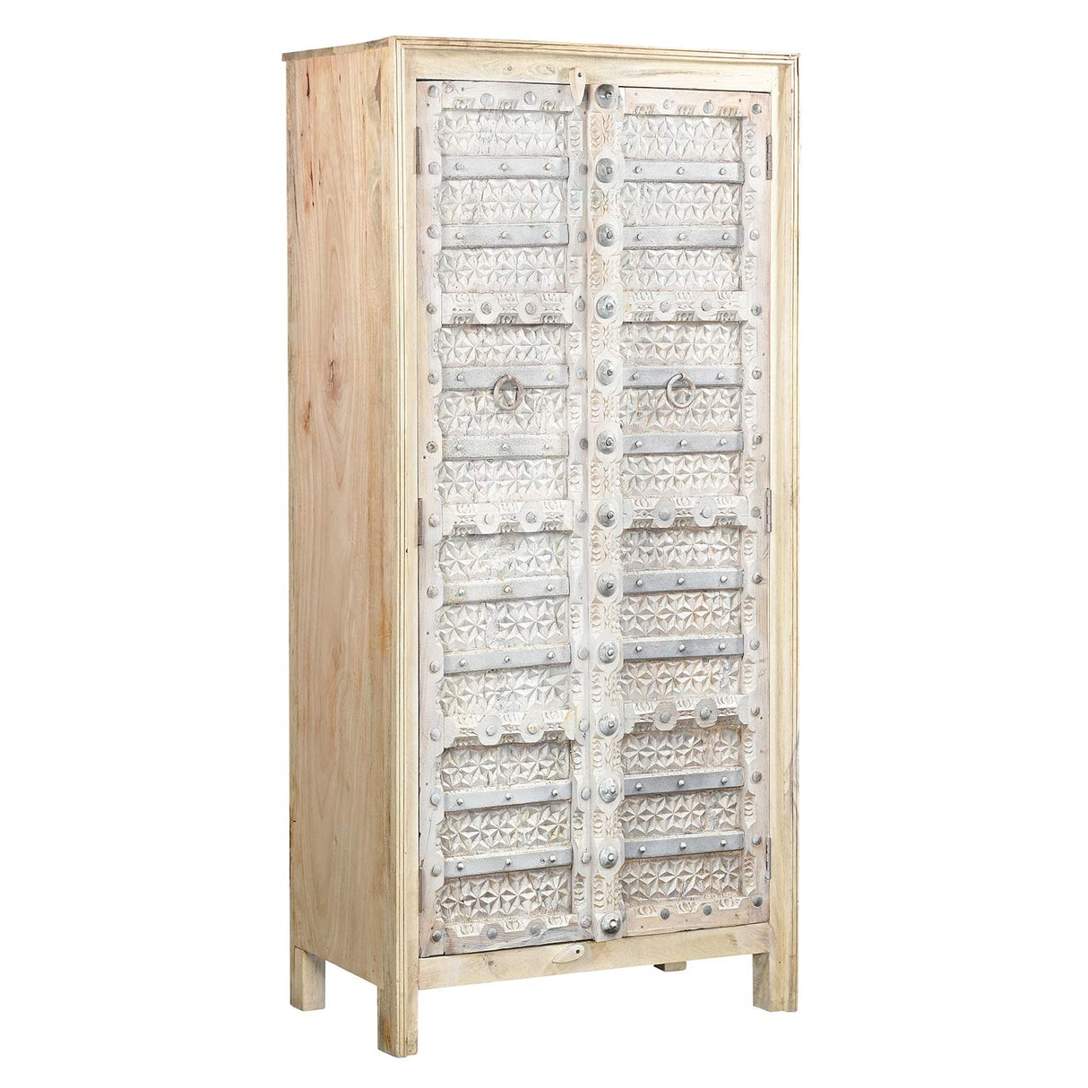 Farmhouse Style Solid Wood Antique Door Repurposed 68 in. Tall Armoire in Distressed White
