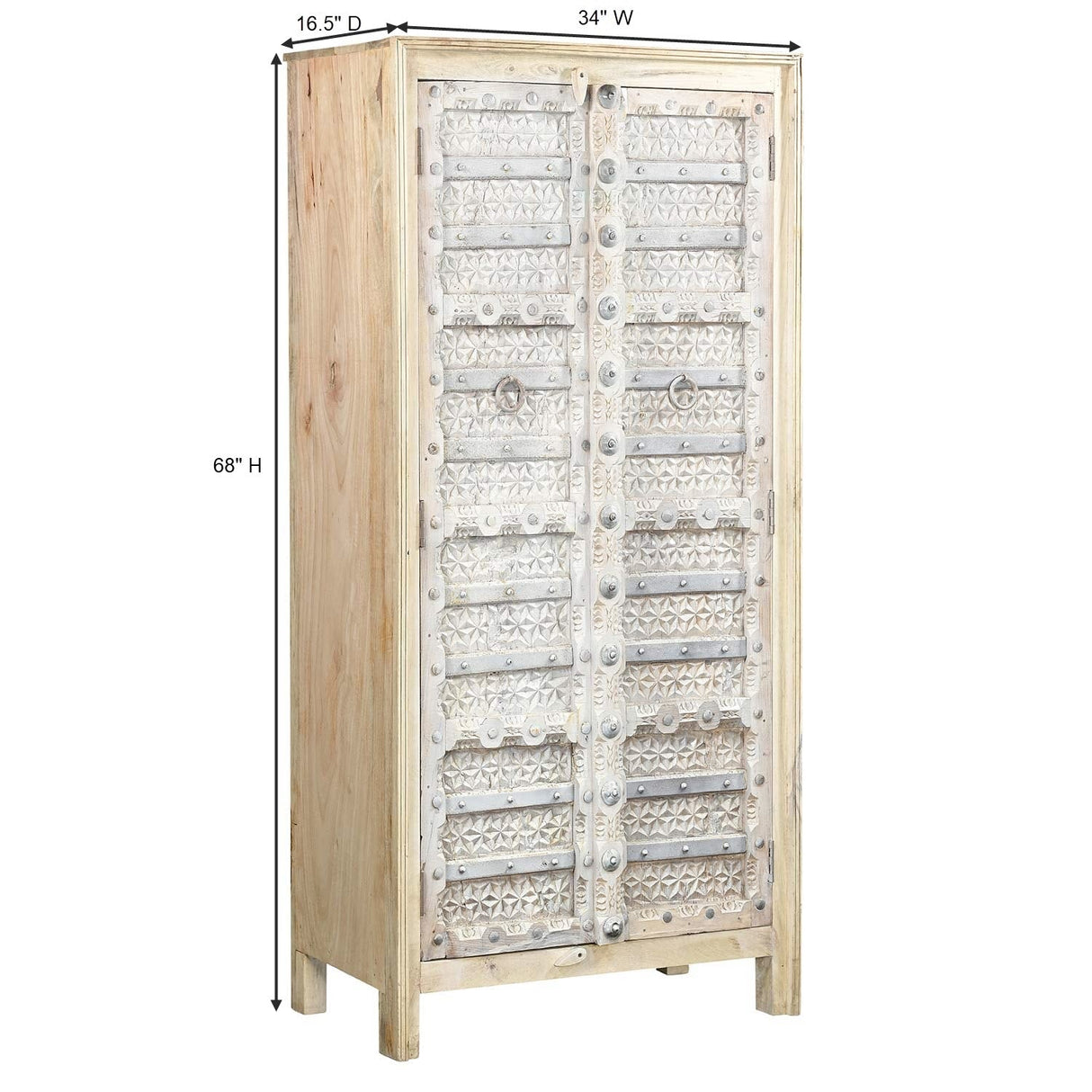 Farmhouse Style Solid Wood Antique Door Repurposed 68 in. Tall Armoire in Distressed White
