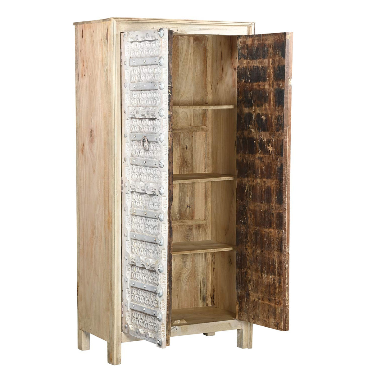 Farmhouse Style Solid Wood Antique Door Repurposed 68 in. Tall Armoire in Distressed White