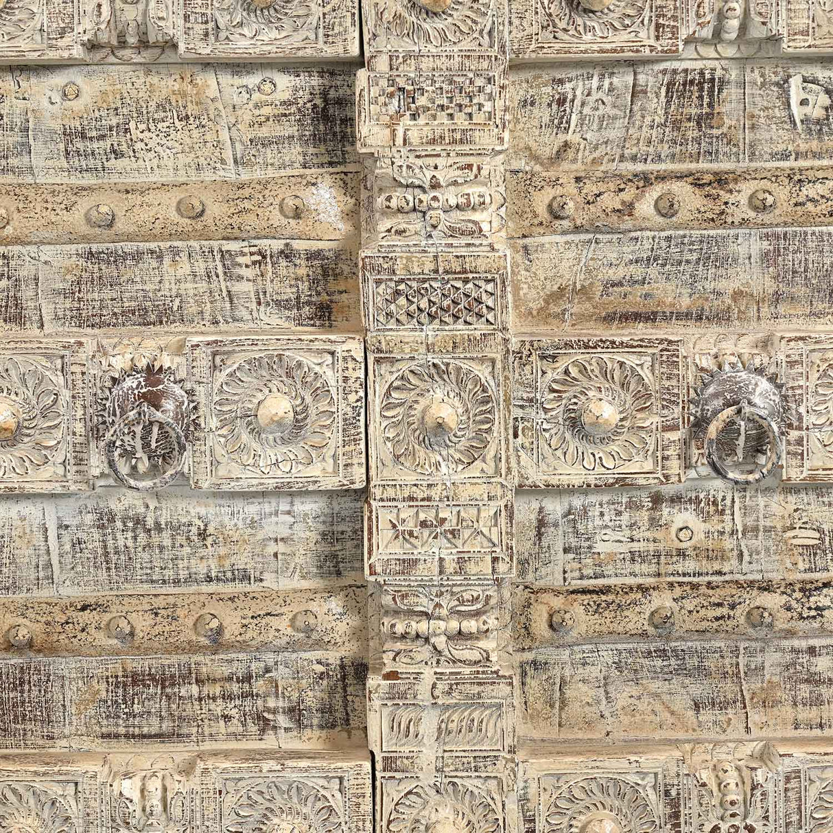 Antique Lotus Carved Doors Upcycled 85 in. Long Solid Wood Sideboard