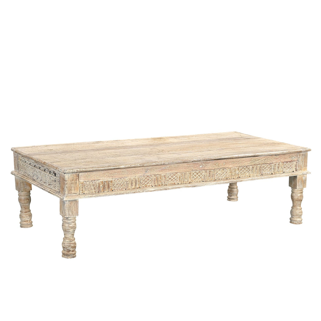 Farmhouse Style 71 in. Long Solid Wood Coffee Table In Distressed White Finish