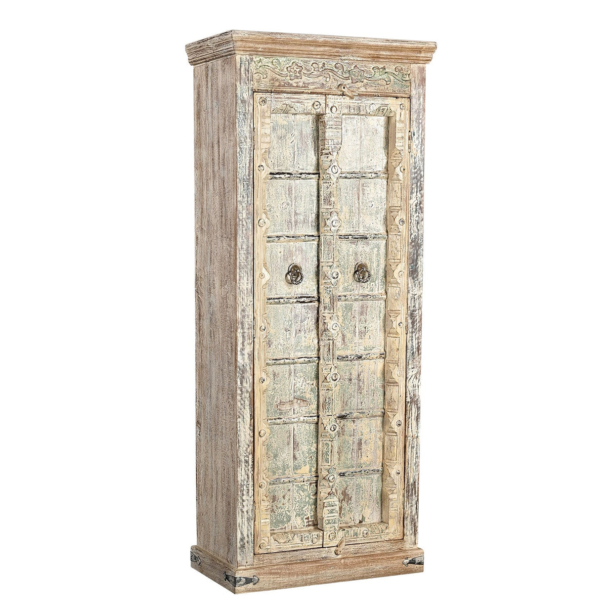 82 in. Tall Distressed White Antique Door Upcycled Solid Wood Armoire