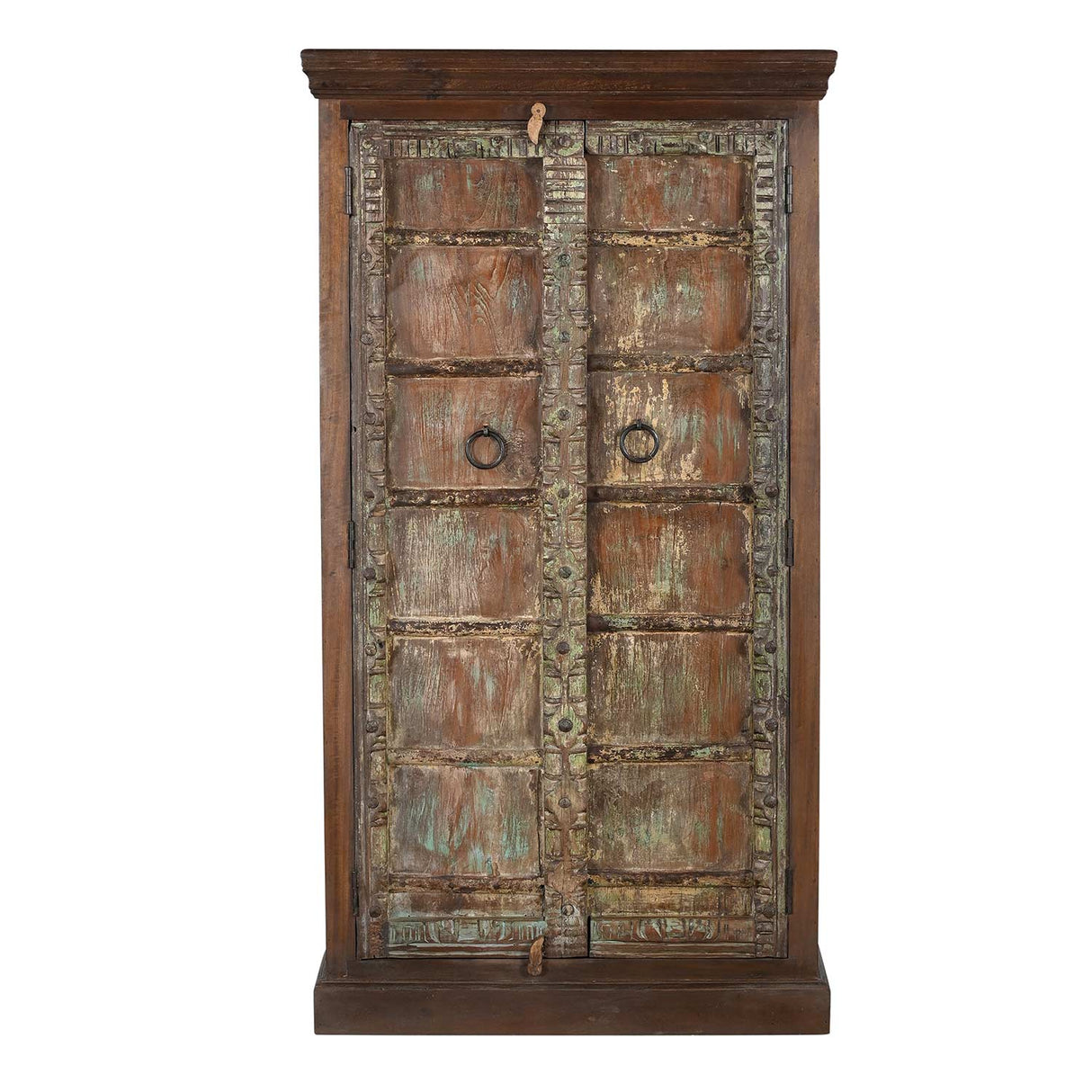 Antique Carved Door Repurposed 65 in. Tall Rustic Armoire